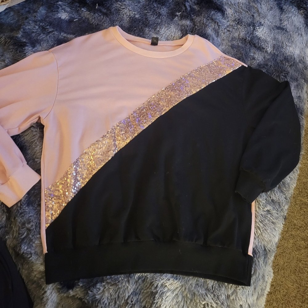 Chic Pink and Black Sequin Sweatshirt